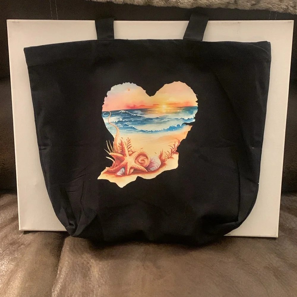 Black Tote Bag with Sea Turtle Print